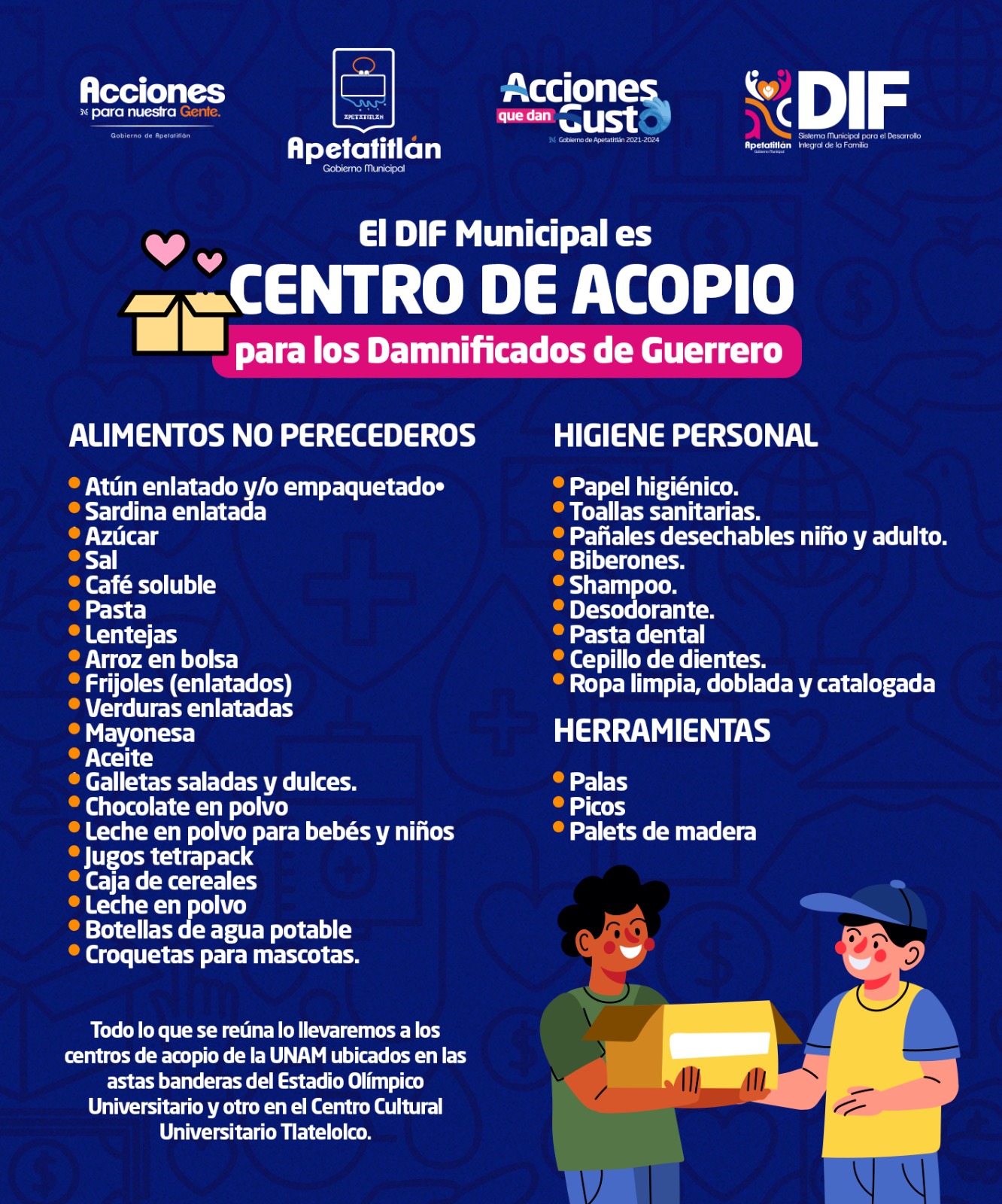 Pone en marcha el DIF de Apetatitlán centro de acopio en apoyo a damnificados por Otis